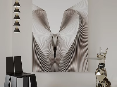 Abstract Scenery In Modern Interior With Chair Lights And Sculpture 3d model