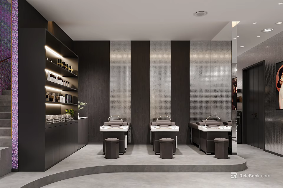 Modern Hair Salon Interior With Styling Chairs Mirrors Workstations And Lighting 3d model 