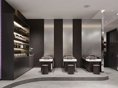 Modern Hair Salon Interior With Styling Chairs Mirrors Workstations And Lighting 3d model
