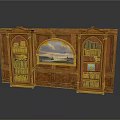 Traditional Wooden Bookshelf Cabinet With Carved Arch Design And Circular Panel