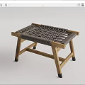 Natural Wood Stool With Gray Woven Seat And Sturdy Wooden Legs Design