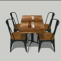 Modern Dining Table Set With Wooden Tabletop And Metal Frame Chairs 3d model
