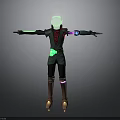 Futuristic Robot Character With Green Glowing Head And Mechanical Outfit