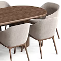 Modern Wooden Dining Table Set With 8 Light Gray Upholstered Chairs 3d model