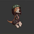 Cute Cartoon Dog Plush Toy With Green Helmet And White Stars Sitting