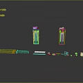 Green Lighters With Various Component Parts For Daily Household Use