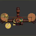 Game Movie Character Red Panda in Green Outfit Carrying Pole with Baskets of Yellow Fruits