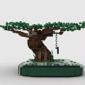 Building Blocks Crafted Tree With Green Leaves And Brown Trunk On Green Base