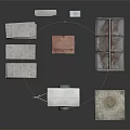 Rusted Metal Scene Components With Various Boxes Lids And Trailer For Industrial Design