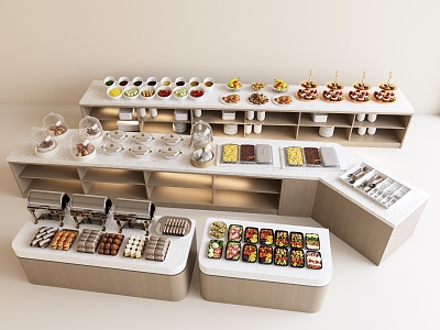 Modern buffet workbench self-service seasonings table taking tableware bowls and plates food self-service dessert 3d model