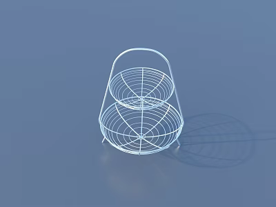 White Double Layer Metal Wire Basket with Sturdy Base for Household Storage Organization 3d model