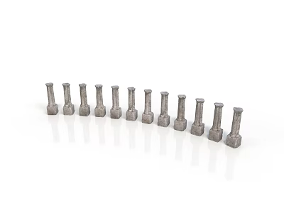 Industrial Metal Bolts Arranged In A Line For Machinery And Equipment Use 3d model