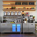 Functional Commercial Stainless Steel Kitchen Operation Table with Storage Shelves and Coffee Machine
