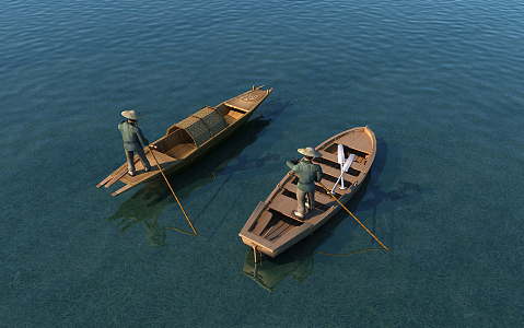 Chinese-style wooden boat antique boat 3d model