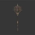 Ornate Decorative Staff With Intricate Metal Spiked Top And Carved Handle Design