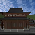 Traditional Ancient Architecture With Multi Tiered Roof Curved Eaves Courtyard And Green Hills
