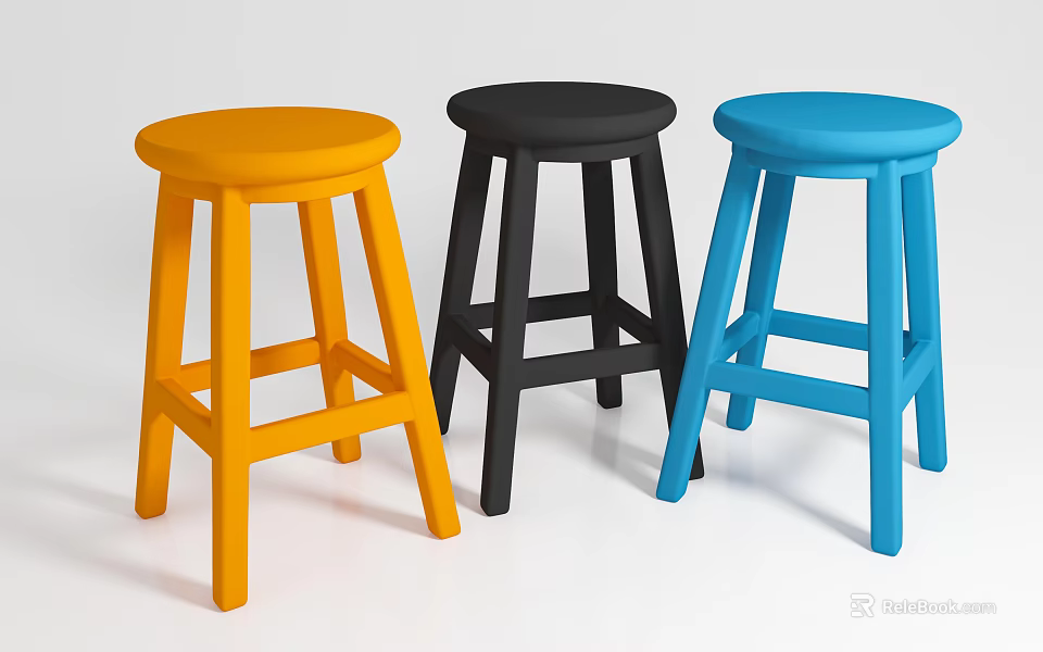 Modern Round Top Stools In Orange Black Blue With Four Legs Design 3d model 