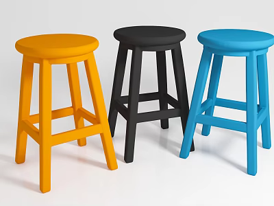 Modern Round Top Stools In Orange Black Blue With Four Legs Design 3d model