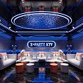 Modern N PARTY KTV Interior With Neon Lights Sofa And Round Tables