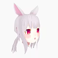 Cute Game Anime Character With White Long Hair Pink Rabbit Ears And Pink Eyes