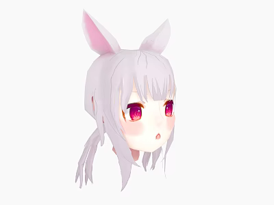 Cute Game Anime Character With White Long Hair Pink Rabbit Ears And Pink Eyes 3d model