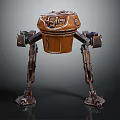 Robotic Character With Barrel Shaped Body And Four Mechanical Legs In Industrial Metallic Style
