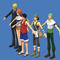 Five Anime Characters Standing Together With Different Outfits And Hairstyles