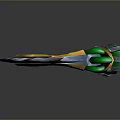 Fantasy Axe with Green and Gold Decorative Handle Sharp Serrated Blade and Ornate Details