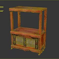 Red Wooden Two Tier Storage Cabinet With Open Shelf Lattice Door And Metal Accents