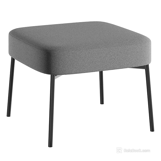 Modern Simple Grey Upholstered Sofa Stool With Sleek Black Metal Legs For Daily Home Decoration 3d model 