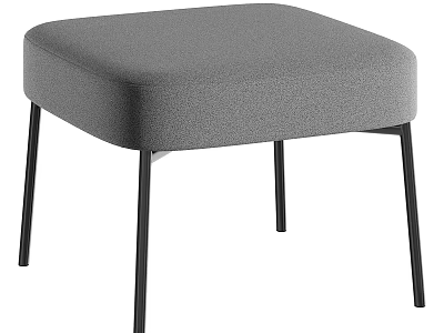 Modern Simple Grey Upholstered Sofa Stool With Sleek Black Metal Legs For Daily Home Decoration 3d model