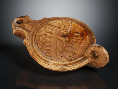 Ancient Ceramic Artifact With Carved Patterns Two Holes And Traditional Design 3d model
