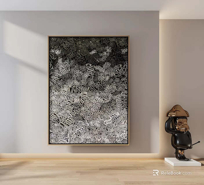 Modern Abstract Painting With Black White Geometric Patterns For Interior Wall Decor 3d model