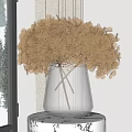 Soft Pink Hydrangea Flowers in Silver Vase on Round Table by Window with Snowy View