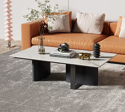 Modern Coffee Table With Marble Top Black Legs And Vase Plants Books Camera Decor 3d model