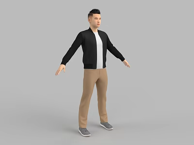 A Man In Black Jacket White Shirt Khaki Pants And Gray Shoes With Arms Outstretched 3d model