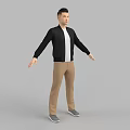 A Man In Black Jacket White Shirt Khaki Pants And Gray Shoes With Arms Outstretched 3d model