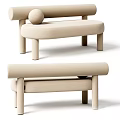 Beige Multi Seater Sofa In Contemporary Style With Rounded Armrests And Cylindrical Legs