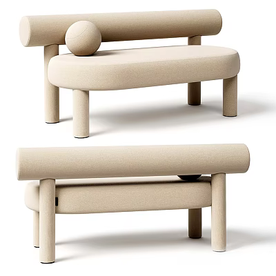 Beige Multi Seater Sofa In Contemporary Style With Rounded Armrests And Cylindrical Legs 3d model