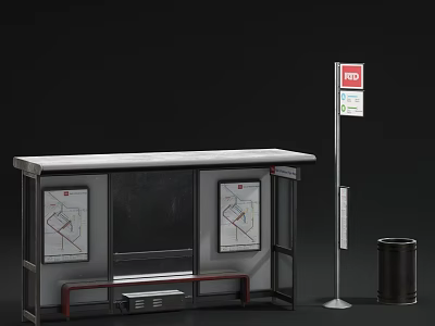 METRO Bus Station With Bench Information Display Maps And Trash Can 3d model