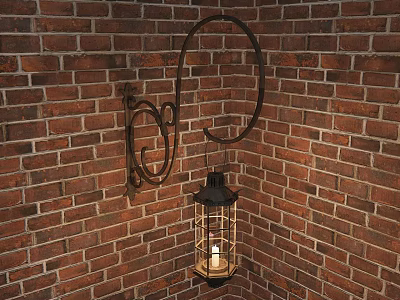 Vintage Wall Lamp With Rustic Metal Bracket Glass Shade On Brick Corner 3d model