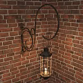 Vintage Wall Lamp With Rustic Metal Bracket Glass Shade On Brick Corner