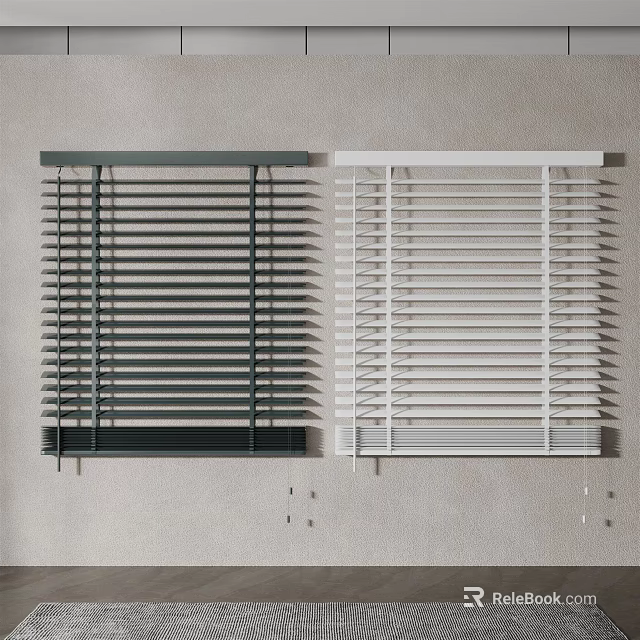 Dark Gray and White Window Blinds Mounted on Light Gray Wall 3d model