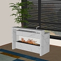 Marble Bar Table Water Bar Table Island Table Sink Flame Fireplace Green Plant Potted Plant 3d model