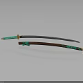 Traditional Samurai Sword With Brown Scabbard Green Handle And Sharp Blade 3d model