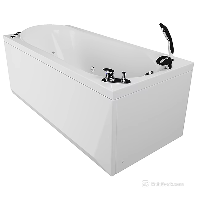 Sleek Modern White Bathtub With Chrome Faucet And Stylish Fixtures Design 3d model 