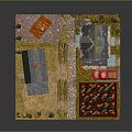 Cartoon Scene With Two Small Houses Small Shed Red Car Vegetable Garden And Tall Trees
