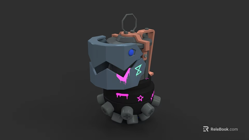 3D Weapon Model With Gray Body Orange Mechanical Parts Blue Details And Pink Star Decorations 3d model 