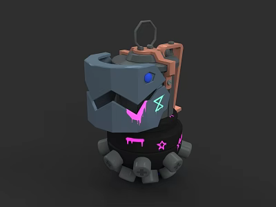 3D Weapon Model With Gray Body Orange Mechanical Parts Blue Details And Pink Star Decorations 3d model