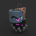 3D Weapon Model With Gray Body Orange Mechanical Parts Blue Details And Pink Star Decorations